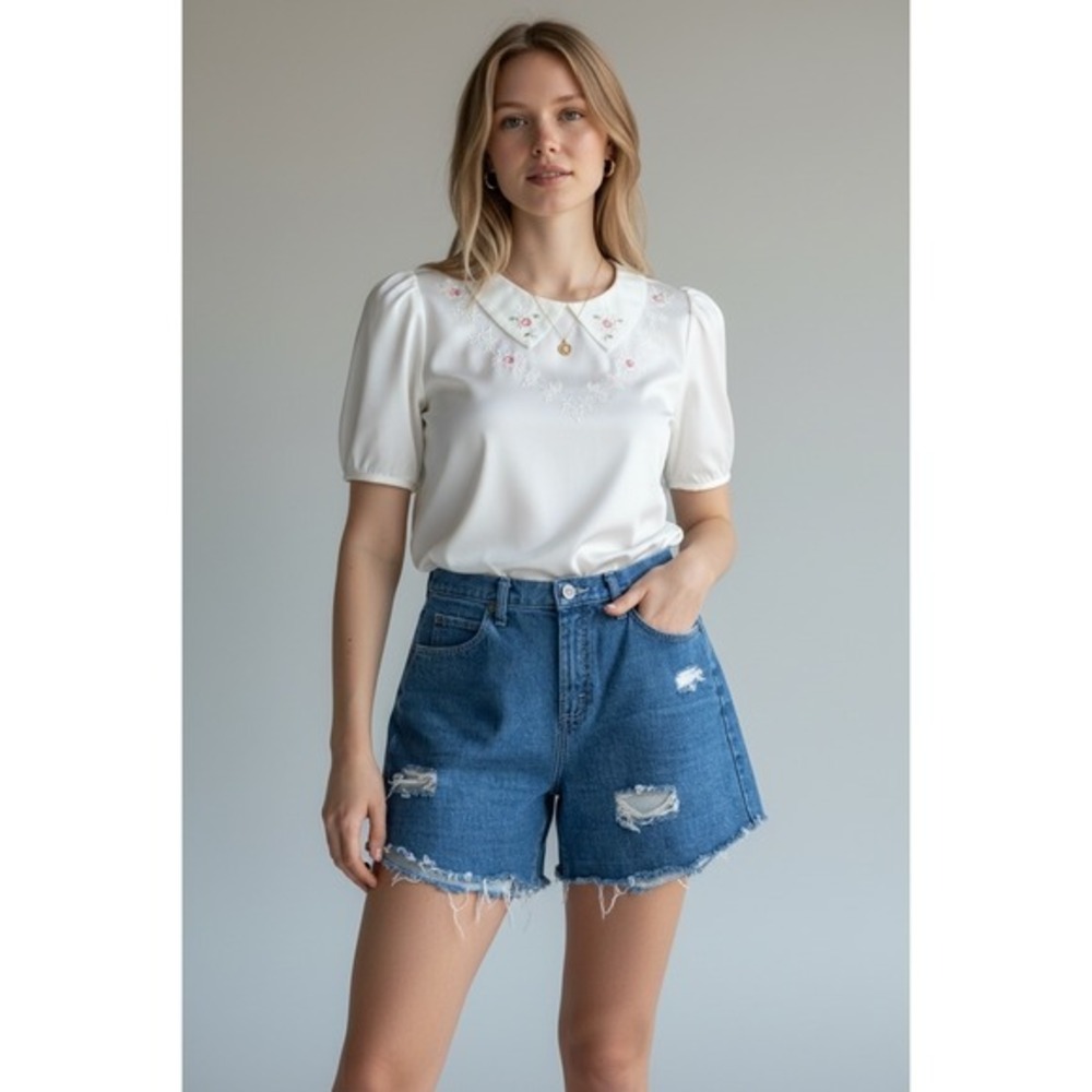 Vintage Riders by Lee Relaxed‎ Fit Distressed Denim Shorts Size 10 High Waist